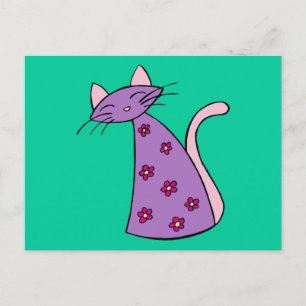 Paarse kat van Floral Briefkaart