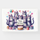 Paarse kat verjaardagsfeest illustratie spandoek (Horizontaal)