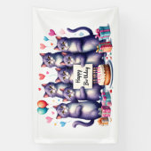 Paarse kat verjaardagsfeest illustratie spandoek (Verticaal)