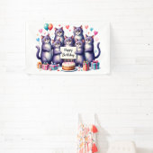 Paarse kat verjaardagsfeest illustratie spandoek (Insitu)