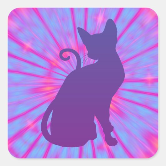 Paarse kat vierkante sticker (Voorkant)