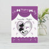 Paarse kat Wedding Couple-uitnodigingen Kaart (Staand voorkant)