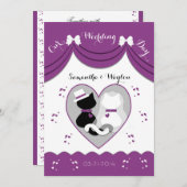 Paarse kat Wedding Couple-uitnodigingen Kaart (Voorkant / Achterkant)