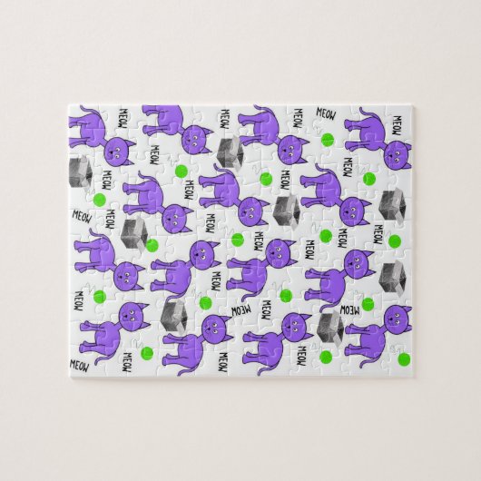 Paarse katten Meow Jigzaag Puzzle Legpuzzel (Horizontaal)