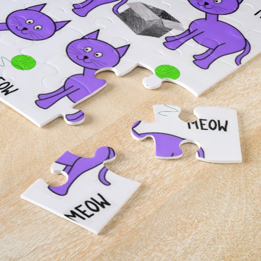 Paarse katten Meow Jigzaag Puzzle Legpuzzel (Zijkant)