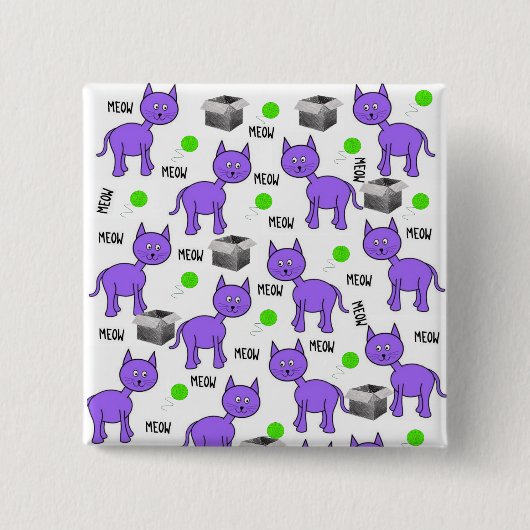 Paarse katten Meow Square Button (Voorkant)