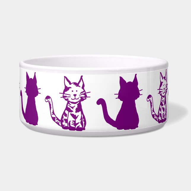 Paarse katten Patroon Grote Pet Bowl Voerbakje (Voorkant)