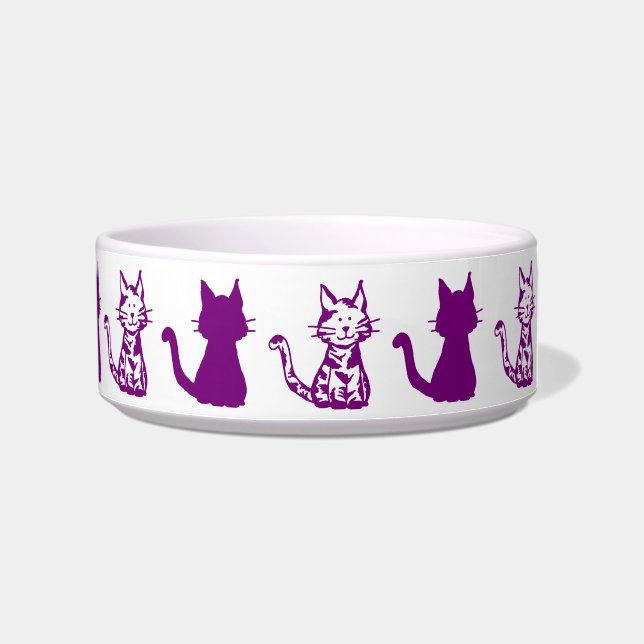 Paarse katten Patroon Kleine Pet Bowl Voerbakje (Rechts)