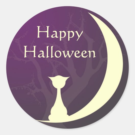 Paarse kattenmaan spooky Halloween label cadeau la (Voorkant)