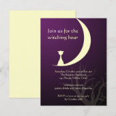 Paarse kattenmaan spooky Halloween uitnodigingskaa Uitnodiging Briefkaart (Voorkant / Achterkant)