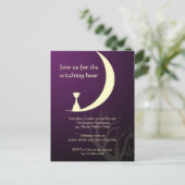 Paarse kattenmaan spooky Halloween uitnodigingskaa Uitnodiging Briefkaart (Staand voorkant)