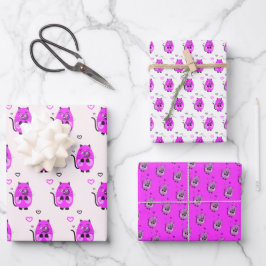 Paarse kattenpatroon inpakpapier vel