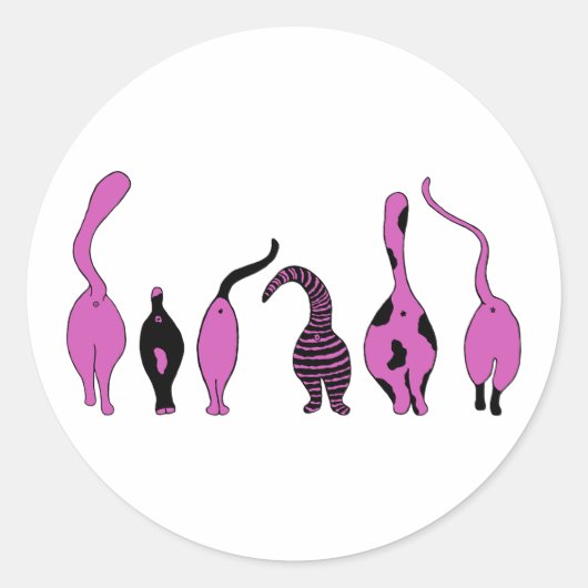 Paarse kattenpeuken ronde sticker (Voorkant)