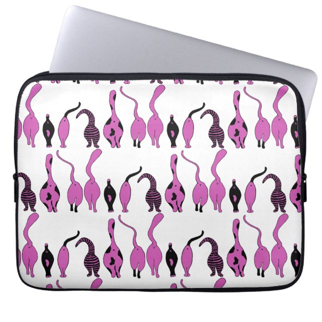 Paarse kattenpeuterpatroon laptop sleeve (Voorkant)