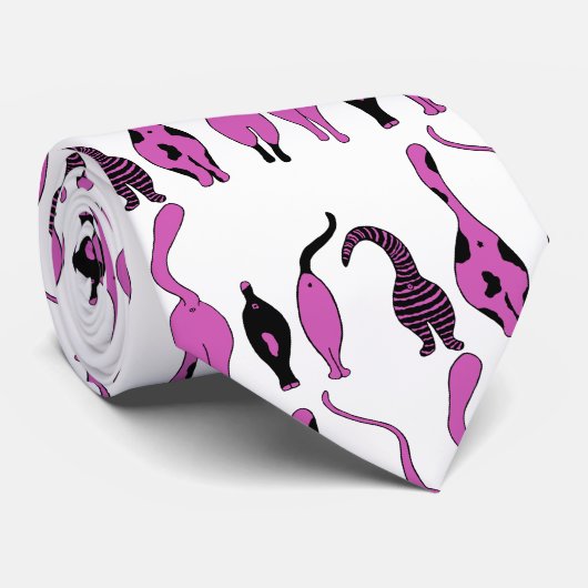 Paarse kattenpeuterpatroon stropdas (Opgerold)