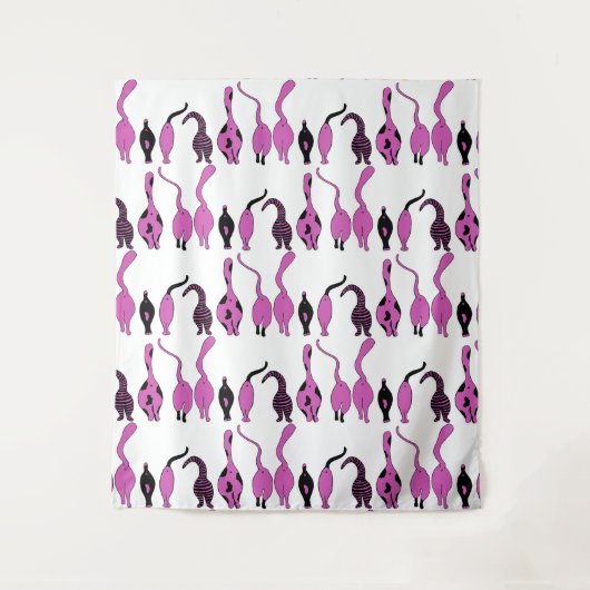 Paarse kattenpeuterpatroon wandkleed (Voorkant)