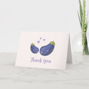 Paarse Kawaii Kleine Hart Aubergine Baby Shower Bedankkaart