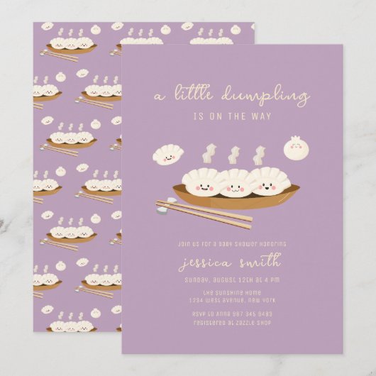 Paarse Kawaii Stream Bao Dumpling Baby Shower Kaart (Voorkant / Achterkant)