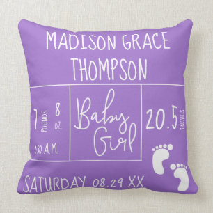 Paarse keepomwille Speciaal babymeisje geboortesta Kussen