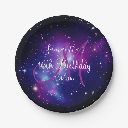 Paarse Kelestische Monogram Birthday Papieren Bordje (Voorkant)