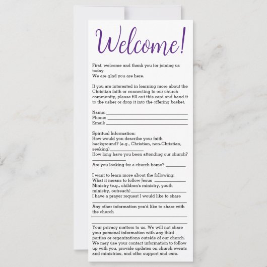 Paarse Kerk Welkom Kaart (Achterkant)