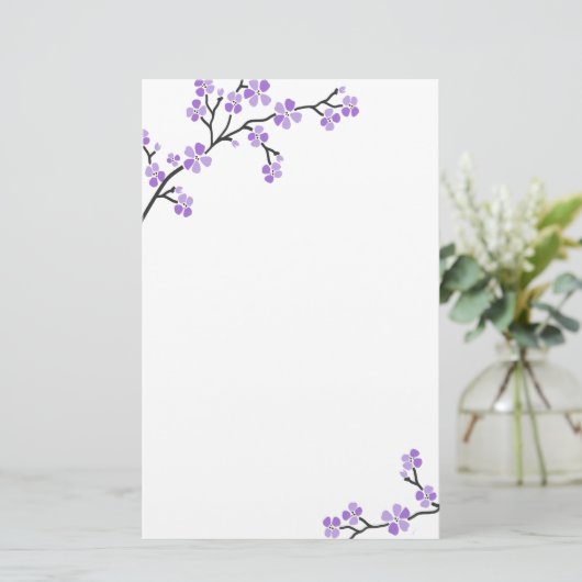Paarse kersenbloesem briefpapier (Staand voorkant)
