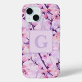 Paarse kersenbloesems gepersonaliseerd monogram Case-Mate iPhone case (Achterkant)