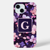 Paarse kersenbloesems gepersonaliseerd monogram Case-Mate iPhone case (Achterkant)
