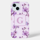 paarse kersenbloesems gepersonaliseerd monogram Case-Mate iPhone case (Achterkant)