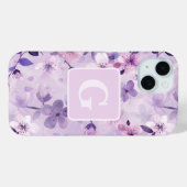 Paarse kersenbloesems gepersonaliseerd monogram Case-Mate iPhone case (Achterkant (horizontaal))