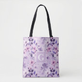 Paarse kersenbloesems gepersonaliseerd monogram tote bag (Voorkant)