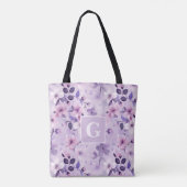 Paarse kersenbloesems gepersonaliseerd monogram tote bag (Achterkant)