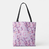Paarse kersenbloesems gepersonaliseerd monogram tote bag (Achterkant)