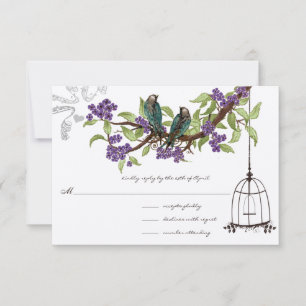 Paarse Kersenbloesems Teal Vogels Vogelkooi RSVP Kaartje