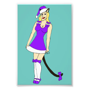 Paarse kerst catgirl foto afdruk
