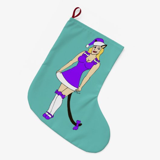 Paarse kerst catgirl grote kerstsok (Voorkant (Hangend))