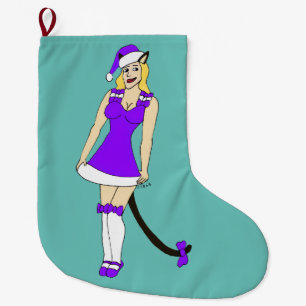 Paarse kerst catgirl grote kerstsok