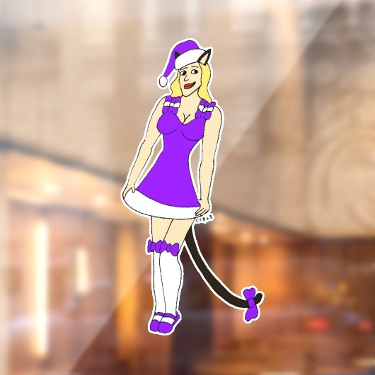 Paarse kerst catgirl raamsticker (Vel 2)