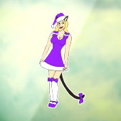Paarse kerst catgirl raamsticker (Vel 3)