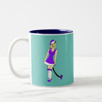 Paarse kerst catgirl tweekleurige koffiemok