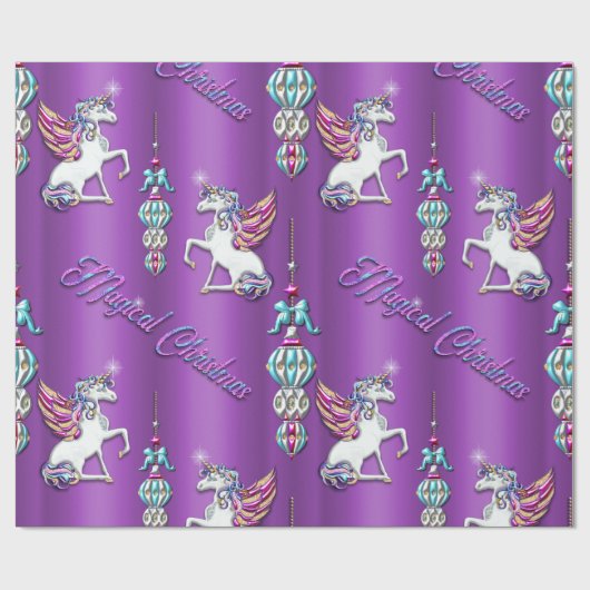 Paarse kerst-eenhoorns cadeaupapier (Vlak)