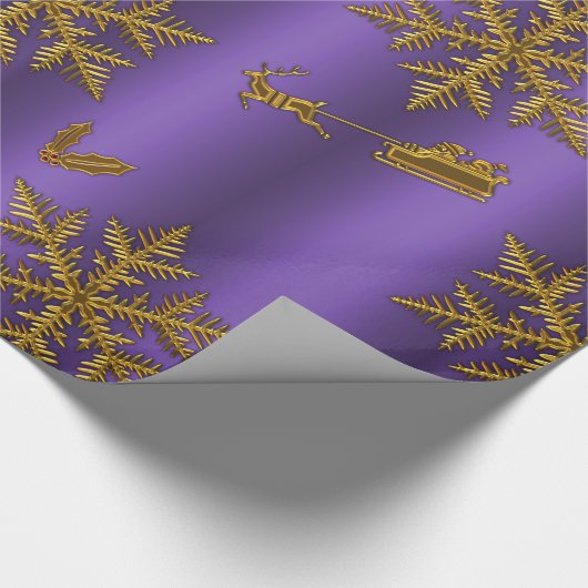 Paarse kerst en gouden kerst cadeaupapier (Hoek)