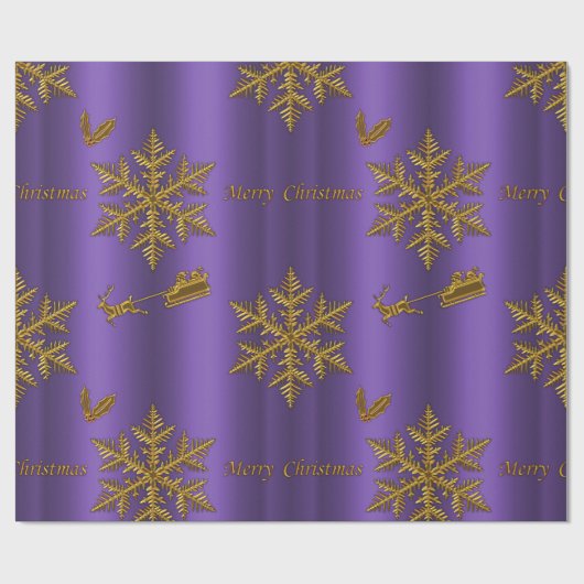 Paarse kerst en gouden kerst cadeaupapier (Vlak)