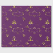 Paarse kerst en gouden kerst cadeaupapier (Vlak)