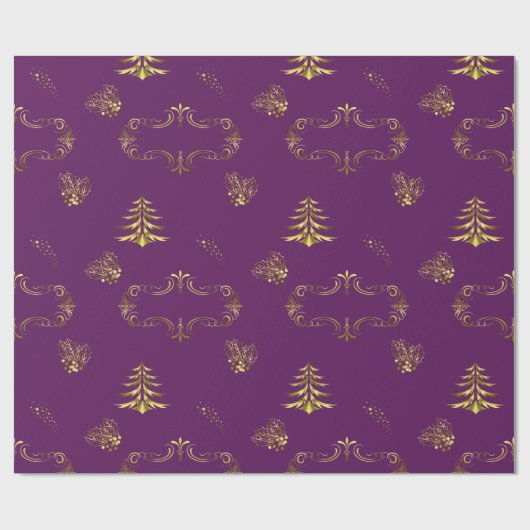 Paarse kerst en gouden kerst cadeaupapier (Vlak)