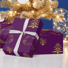 Paarse kerst en gouden kerst cadeaupapier