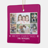 Paarse kerst familie 6 foto collage keramisch ornament (Links)
