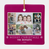 Paarse kerst familie 6 foto collage keramisch ornament (Achterkant)