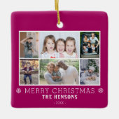Paarse kerst familie 6 foto collage keramisch ornament (Voorkant)