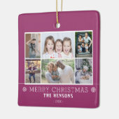 Paarse kerst familie 6 foto collage keramisch ornament (Links)